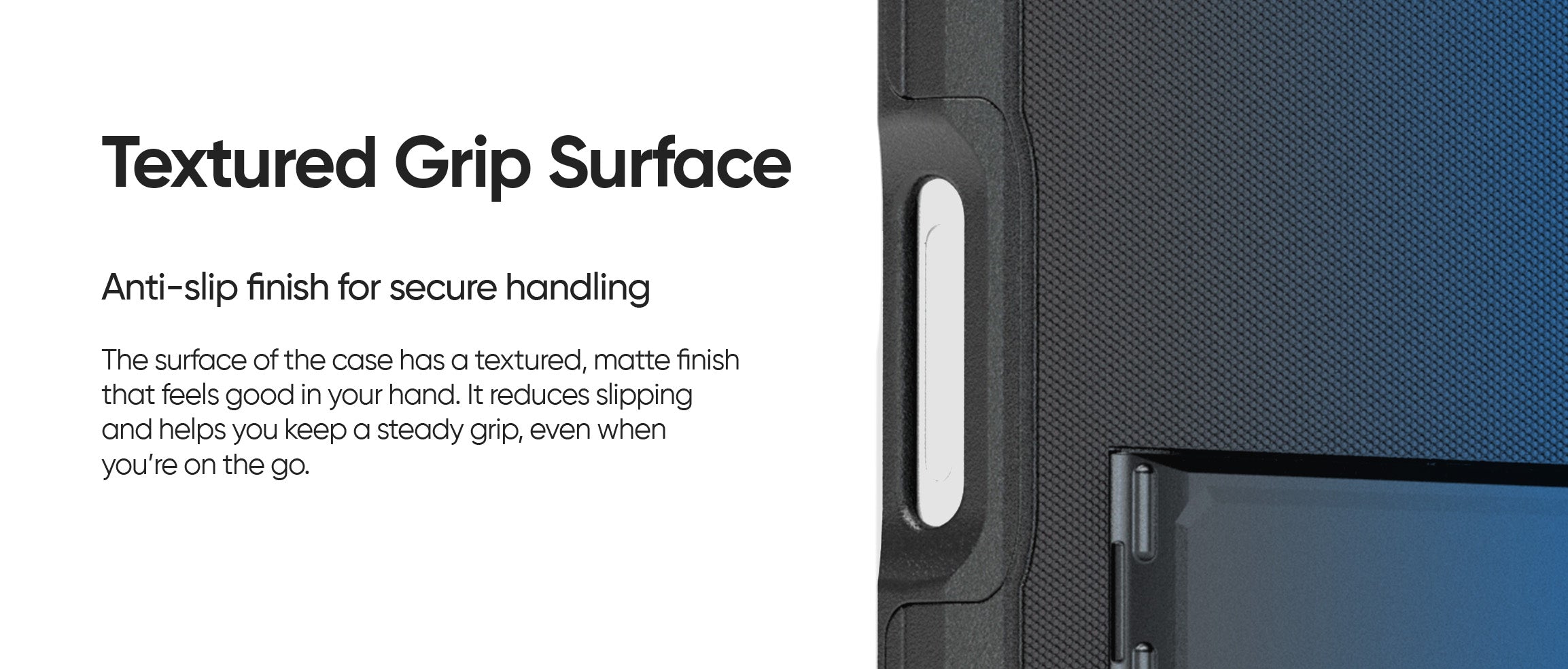 Close-up of the Ranger V2's anti-slip, textured grip surface, designed for secure handling.