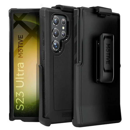 Samsung Galaxy S23 Ultra Case with Belt Clip for Rugged Protection, shockproof, quad-layer, military-grade, built-in kickstand.