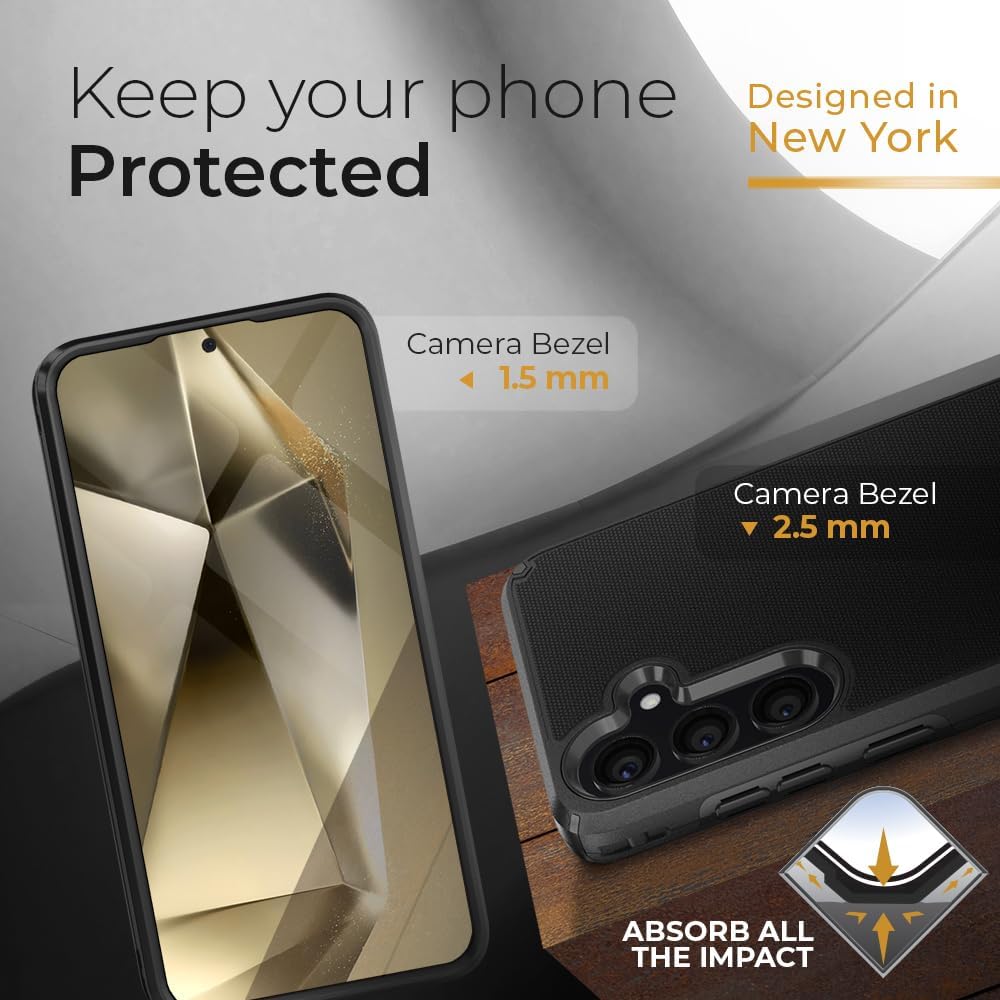 Heavy-duty Motivecase Ranger V2 case for Samsung Galaxy S24 Plus featuring raised camera bezels and corner air bumpers to absorb all drop impacts.