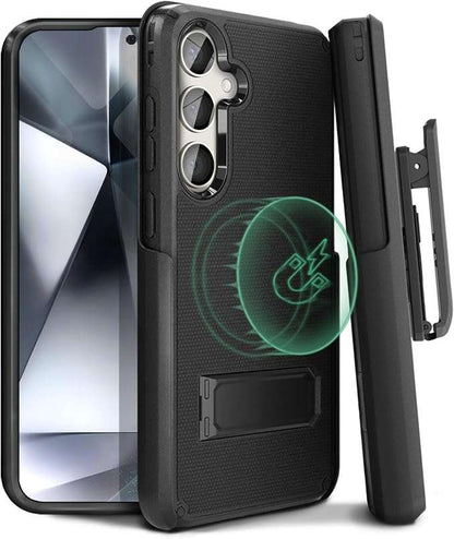 Official Motivecase Ranger V2 dual-layer case for Samsung Galaxy S24, shown with MagSafe charging.