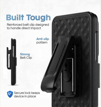 Heavy-duty reinforced belt clip detail for Samsung Galaxy S26 Plus Motivecase Ranger V1 case with secure lock mechanism.