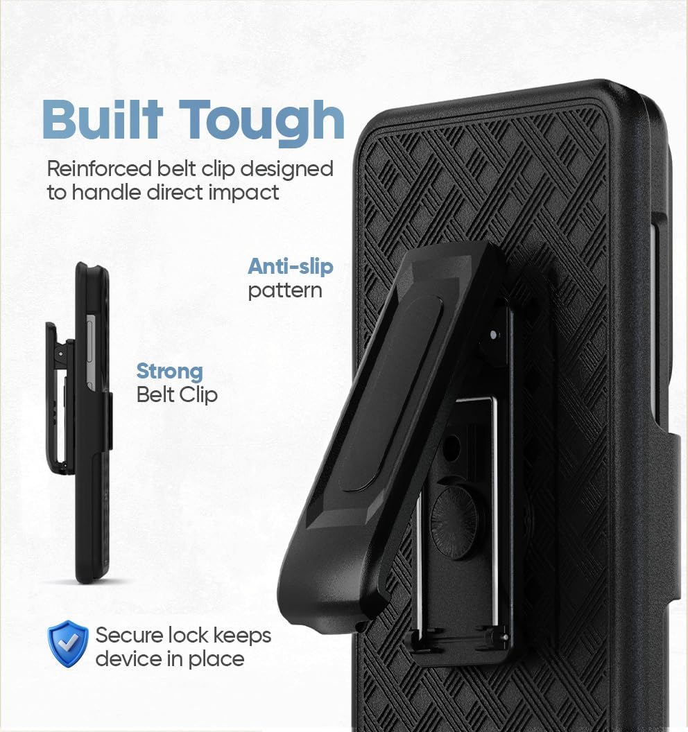 Heavy-duty reinforced belt clip detail for Samsung Galaxy S26 Plus Motivecase Ranger V1 case with secure lock mechanism.