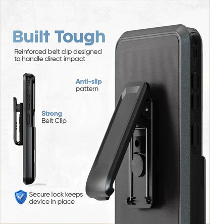 Heavy-duty reinforced belt clip holster detail for Samsung Galaxy S26 Ultra Motivecase Ranger V2 case with secure lock.