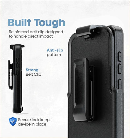 Reinforced heavy-duty belt clip holster detail for Motivecase Waterproof Samsung Galaxy S26 Ultra case with impact-resistant locking mechanism.