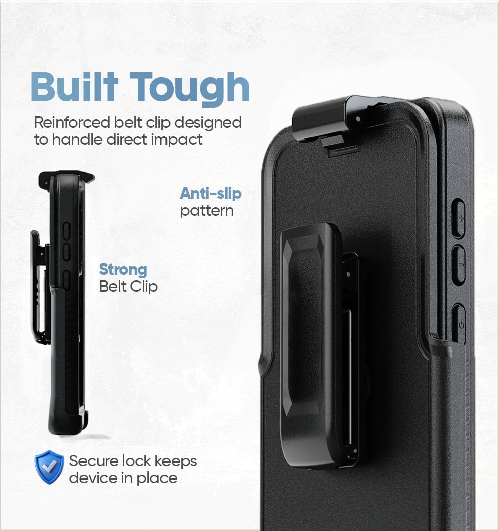 Reinforced heavy-duty belt clip holster detail for Motivecase Waterproof Samsung Galaxy S26 Ultra case with impact-resistant locking mechanism.