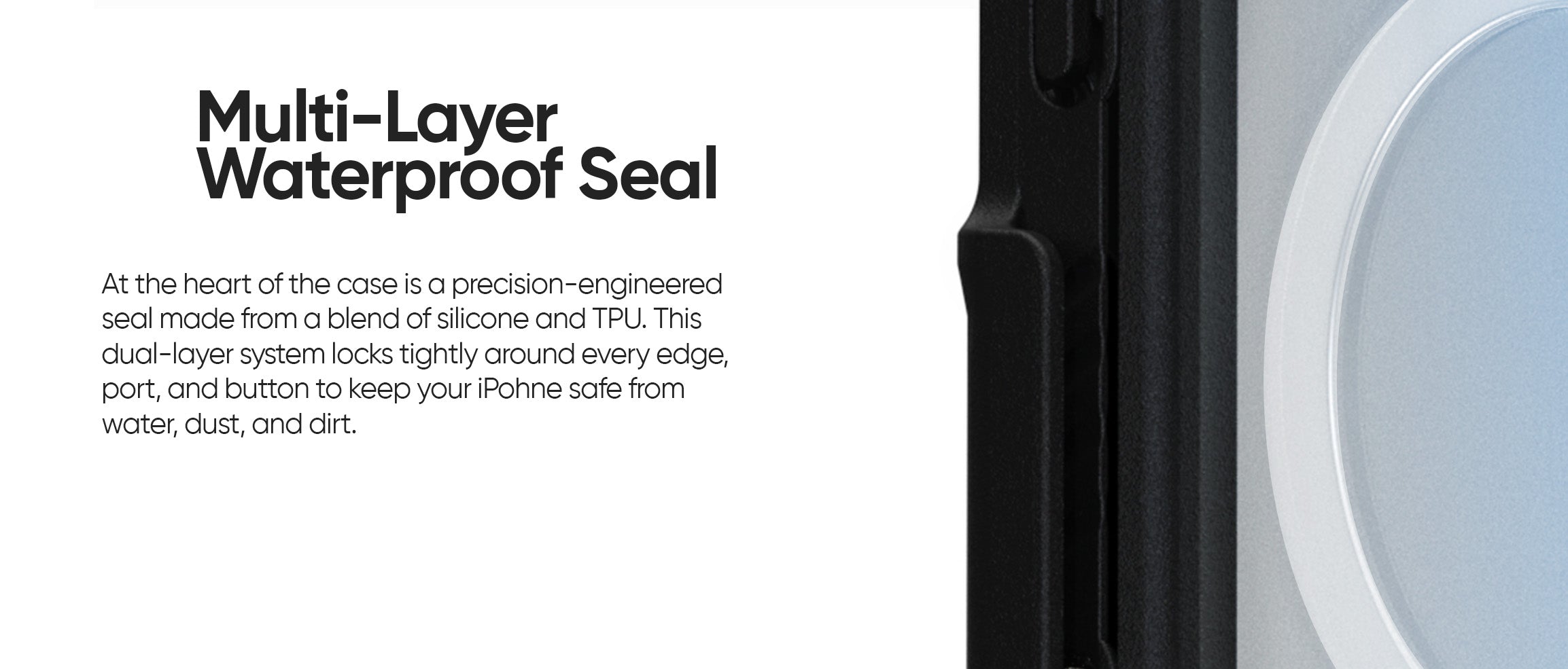 Close-up of the precision-engineered, multi-layer waterproof seal on the Motivecase case.