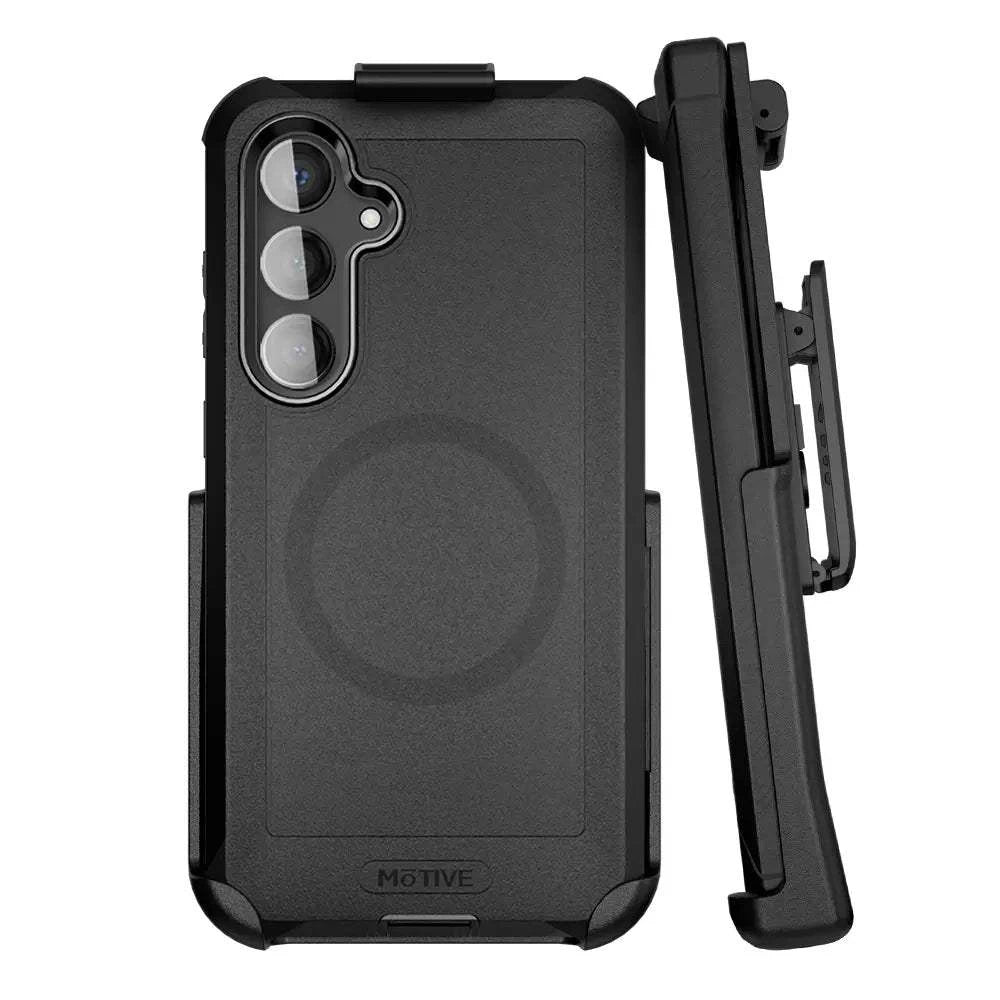 Front and side view of the Motivecase Bunker heavy-duty case for the Samsung Galaxy S24.