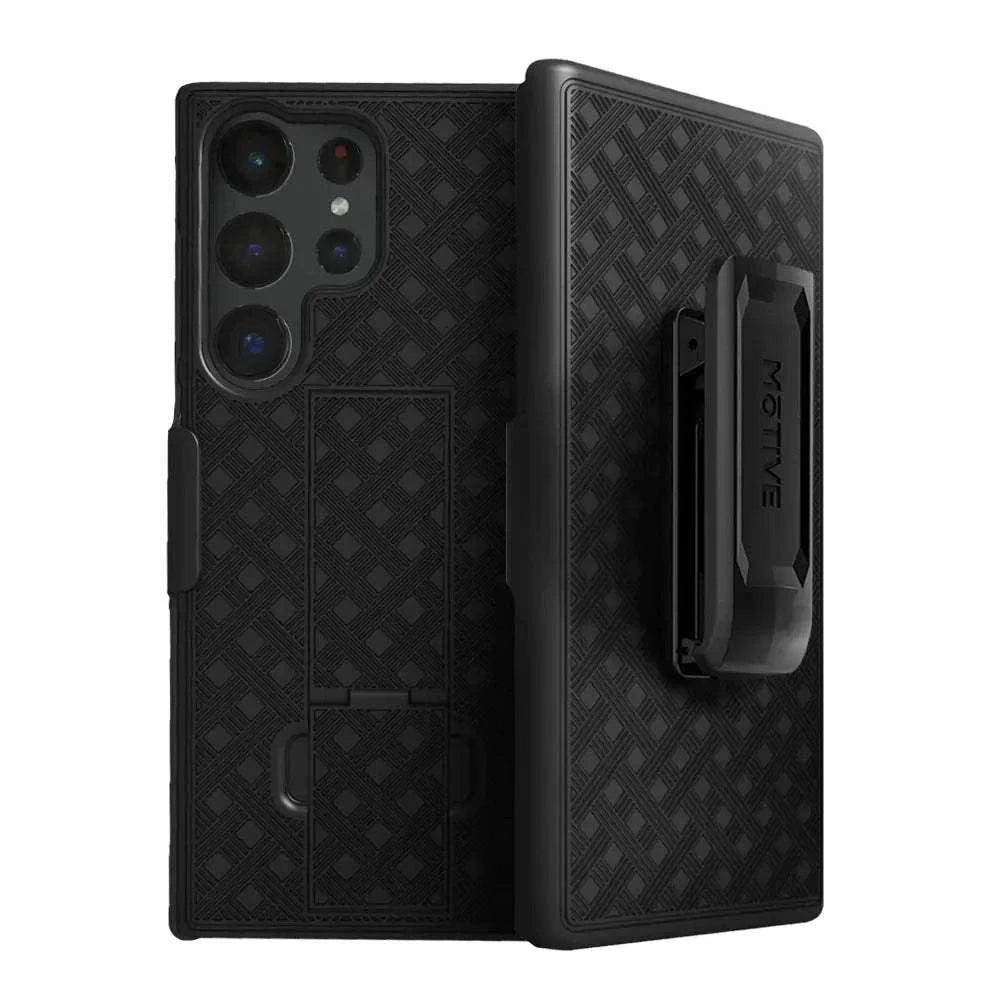 Front and side view of the slim Motivecase Ranger V1 case for the Samsung Galaxy S24.