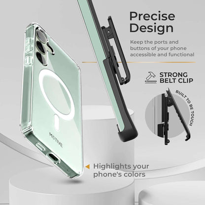 Showcasing the precise design, corner protection, and secure belt clip of the Crystal case for Samsung Galaxy S25 / S24 Plus.